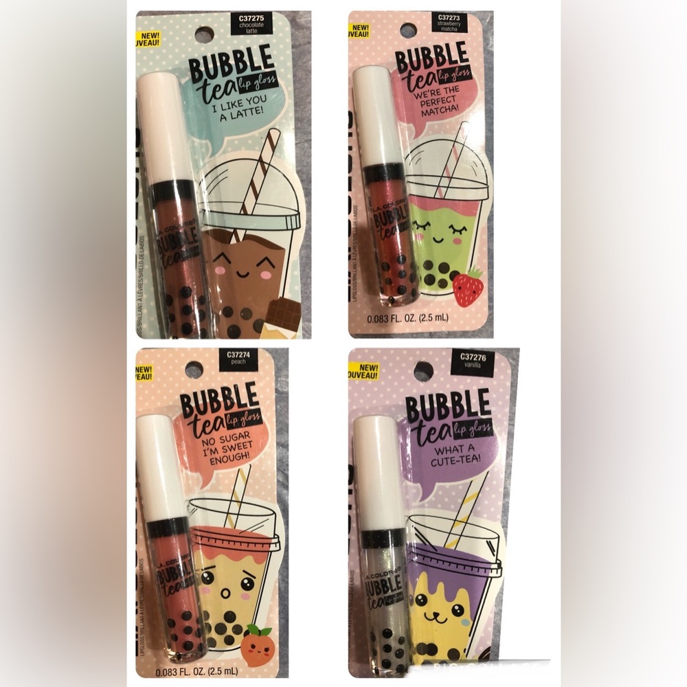 2pack strawberry matcha,‎ peach, chocolate latte & vanilla bubble tea lip gloss